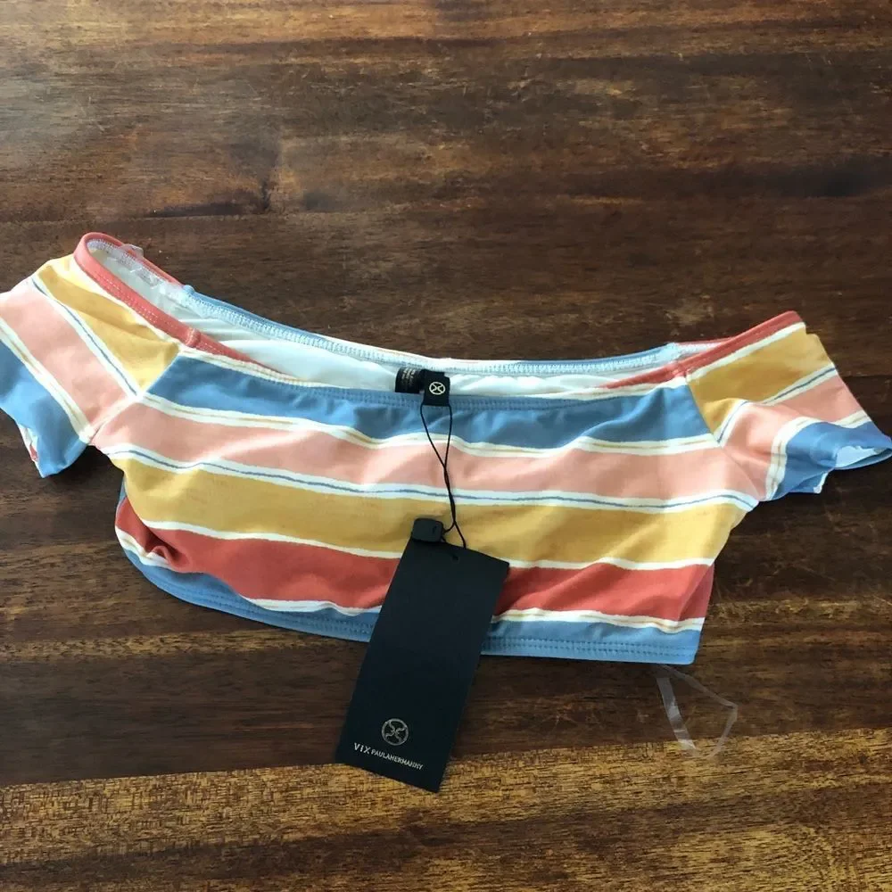 VIX ❤️‍🔥 STRIPED MULTI COLORED SHOULDER BIKINI TOP NWT SIZE SMALL - Picture 4 of 5